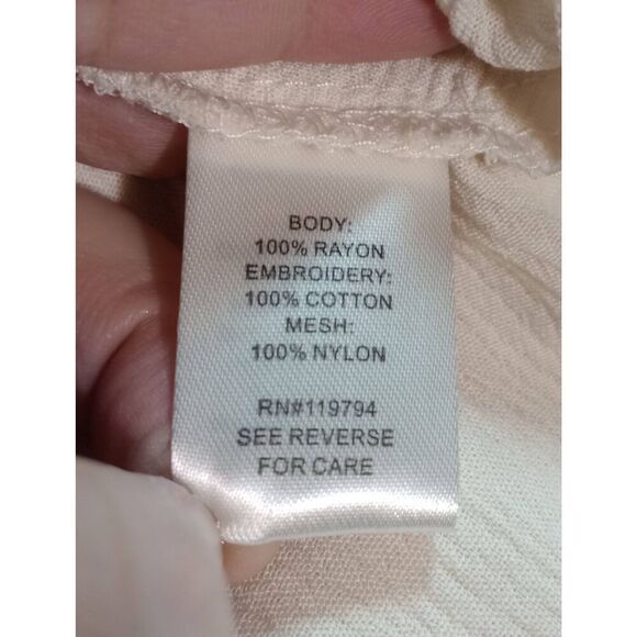 One World Shirt Ladies Extra Large Ivory Semi Sheer Bell Sleeve Lace Overlay Tun - Picture 7 of 8